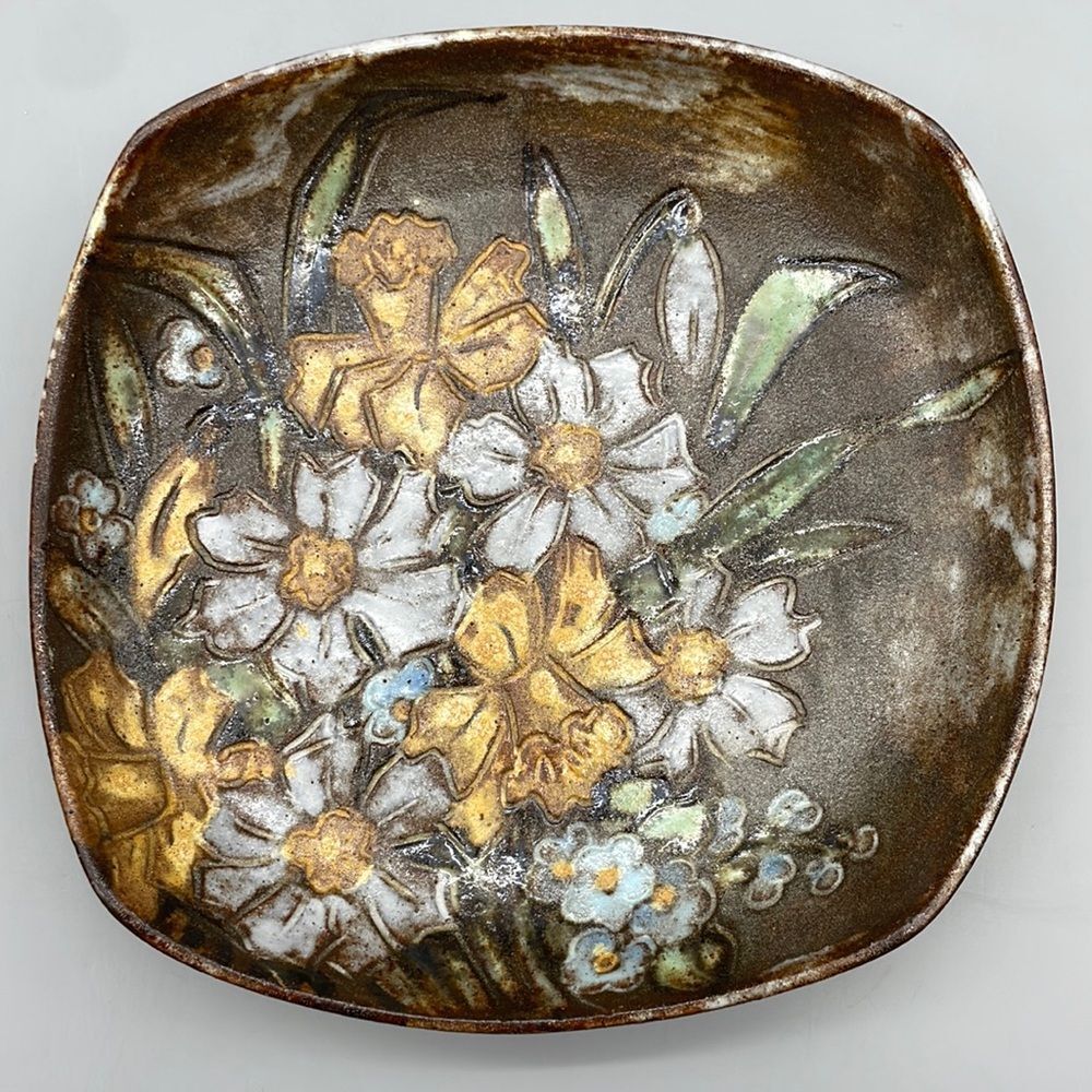 1960s Alexandre Kostanda for Vallauris Floral Bouquet Glazed Ceramic Art Plate